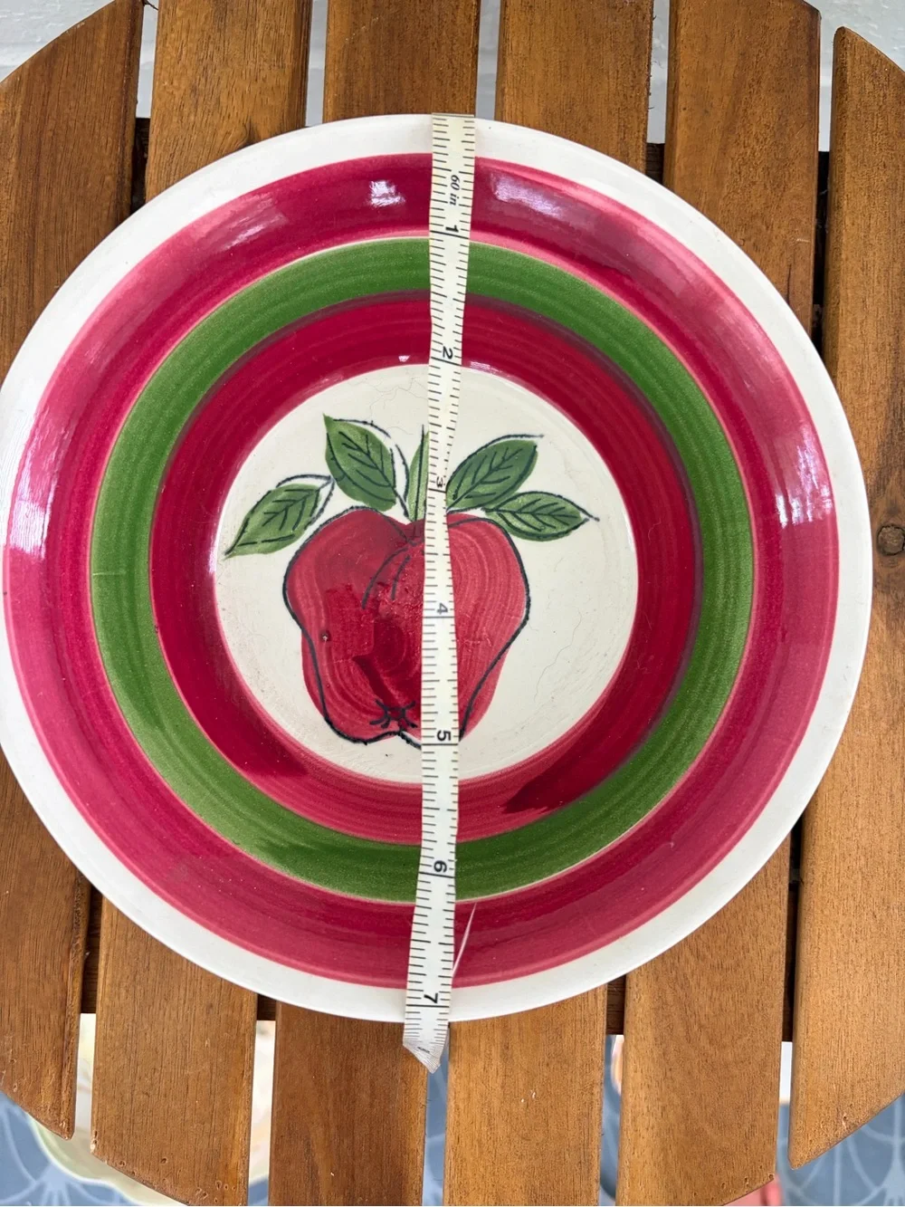 Hand-Painted Red Apple Ceramic Dinner Plate with Green Accents